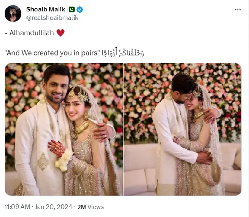 shoaib malik twitter post got 2 million views in 2 hourse